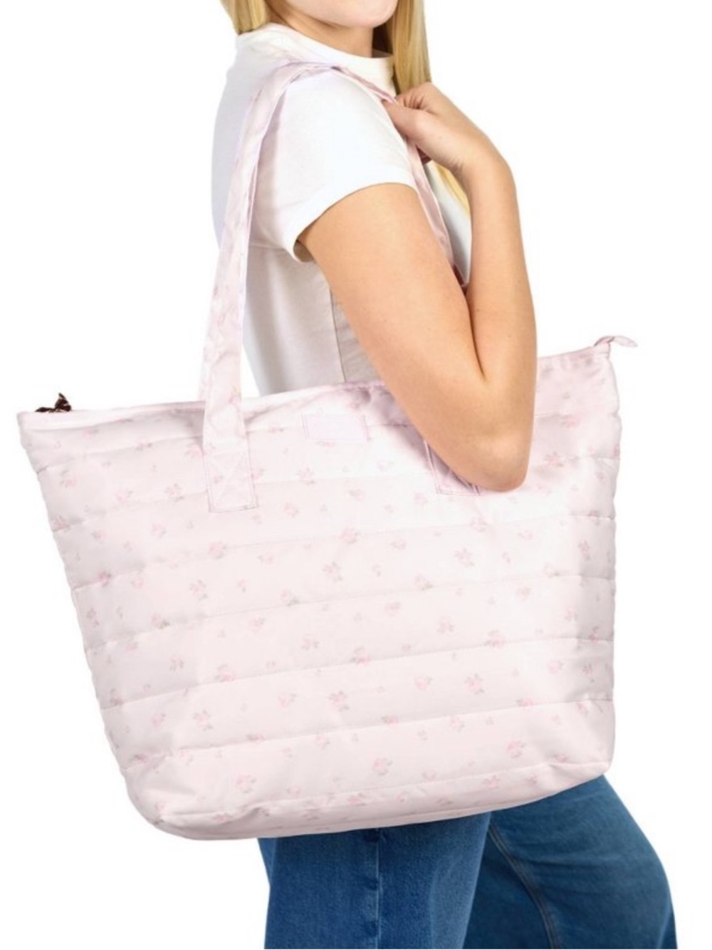 NWT LoveShackFancy Blooming Heirloom Ditsy Quilted Tote Bag Ballet Bloom Pink - Picture 2 of 5